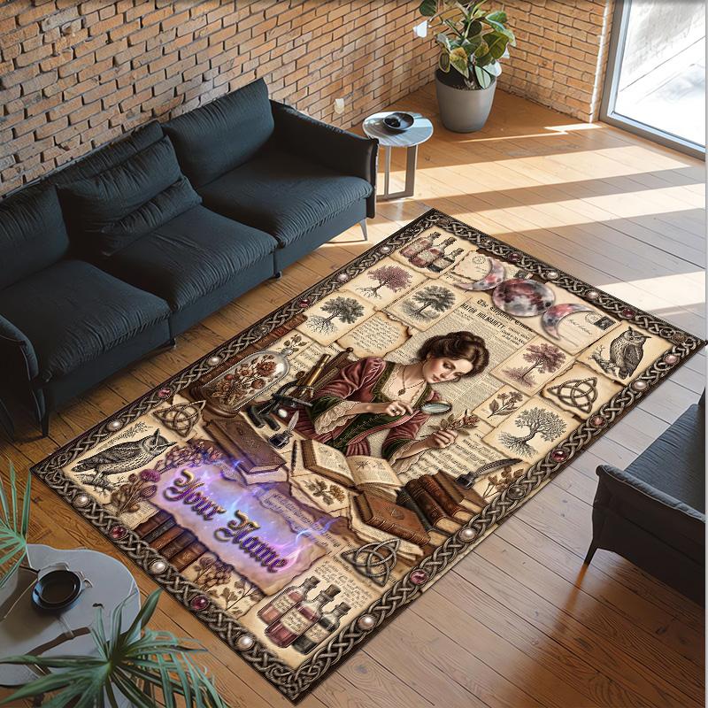 Witchcraft Theme Crystal Velvet Rug Personalized Custom Name Text Soft Floor Mat Home Decor