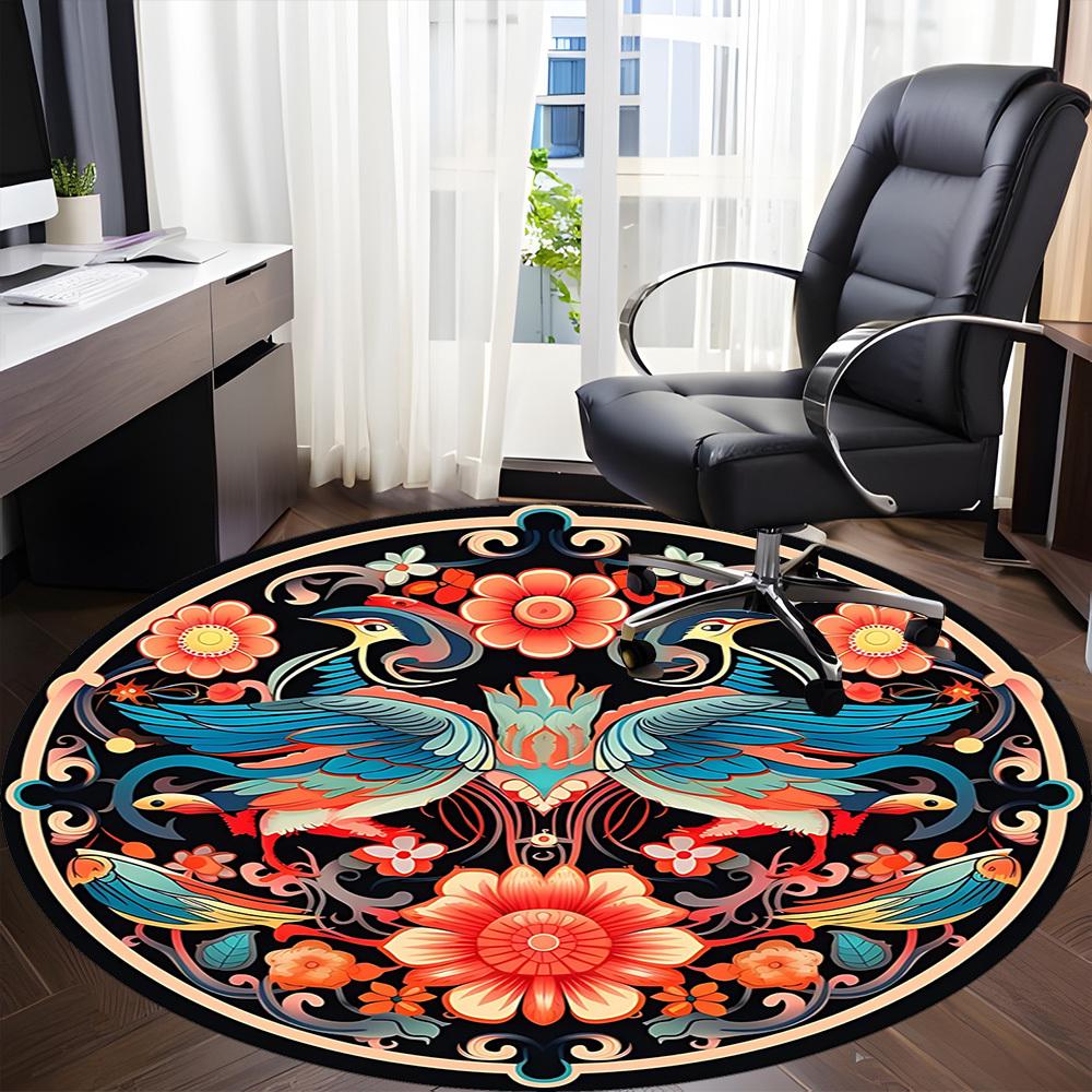 1pc Birds, Flowers Office Round Rug, Non-slip, Soft and Durable Office Rug for Interior Decoration, Perfect for Office,Decoration Yy260204047