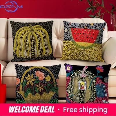 Yellow Dots Yayoi Kusama Pillow Covers Cartoon Sofa Decorative Home Double-Sided Printing Short Plush Cute Cushion Cover