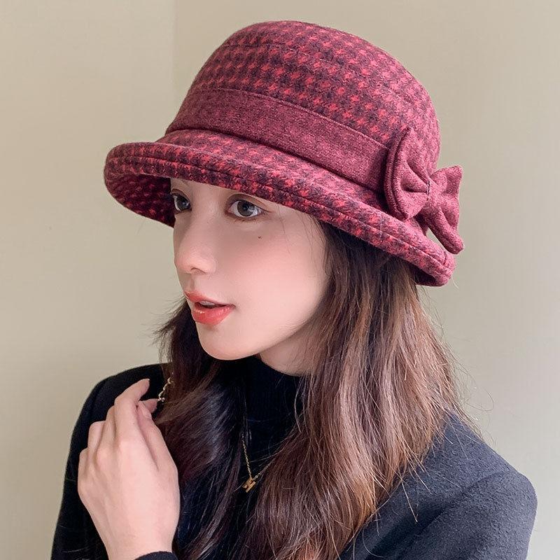 Fashion woolen thermal basin hat women's fashion versatile bucket hat outdoor autumn and winter elegance