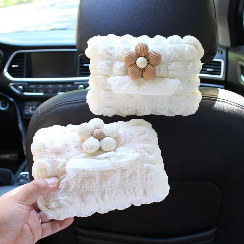 Cute Floral Car Tissue Box - Creative Hanging Pull-out Tissue Storage for Car Interior Decoration