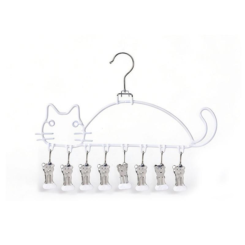 Cat Shape Clothes Drying Rack 8 Clips Capacity Windproof Waterproof Metal Hanger Balcony Sock Drying