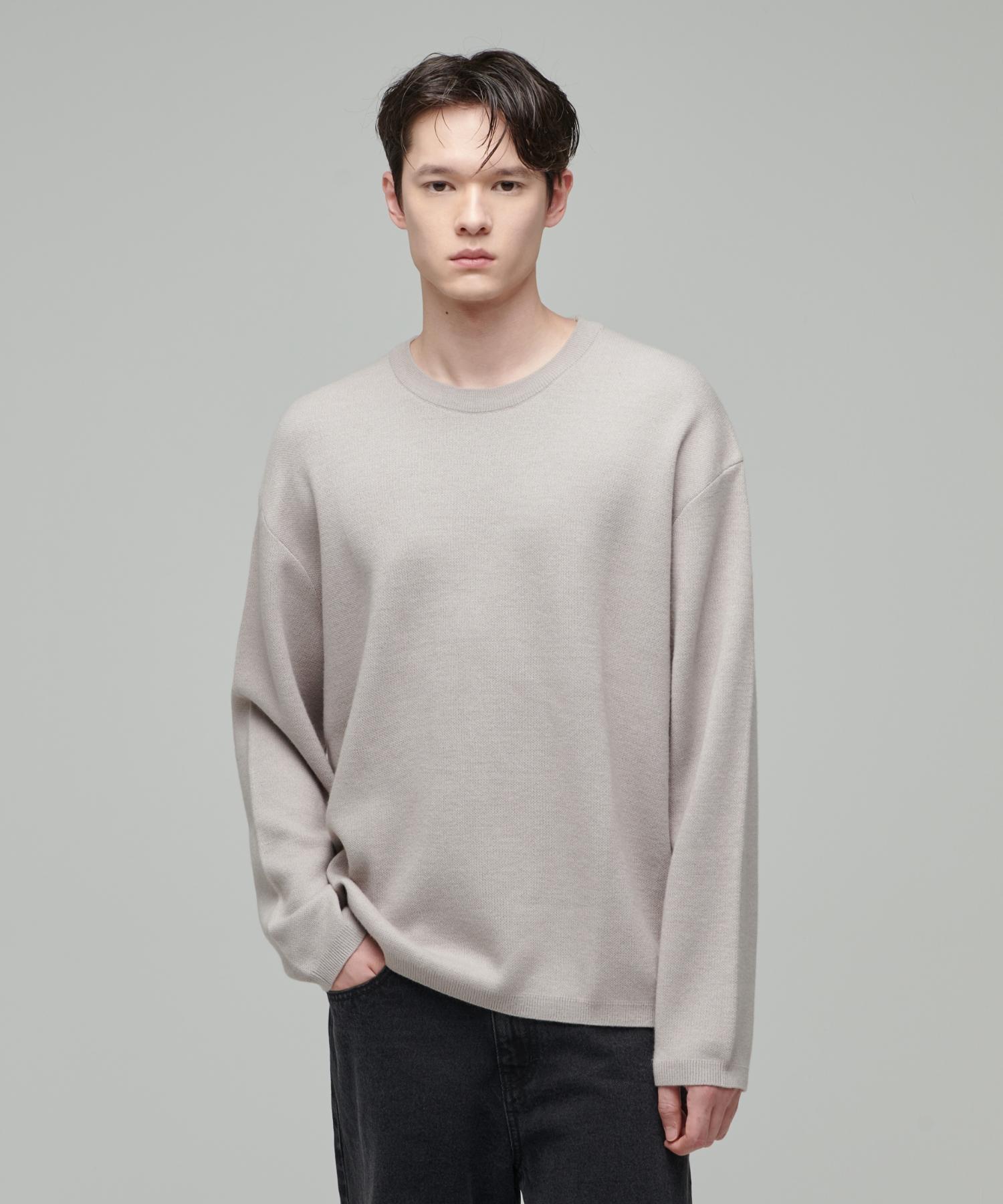 Musinsa Standard Minimal Oversized Crew Neck Knit [Mushroom] Mushroom/M