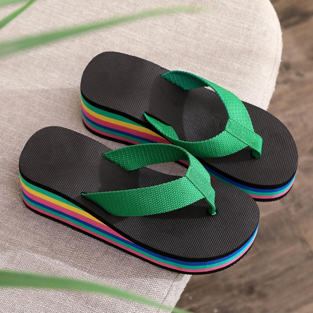 Slippers women's flip-flops women's summer rainbow platform sandals high heels colored outer wear women's shoes casual beach