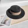 Small fresh letter webbing flat top straw hat female summer seaside photo shoot sun protection shade sand sun hat male