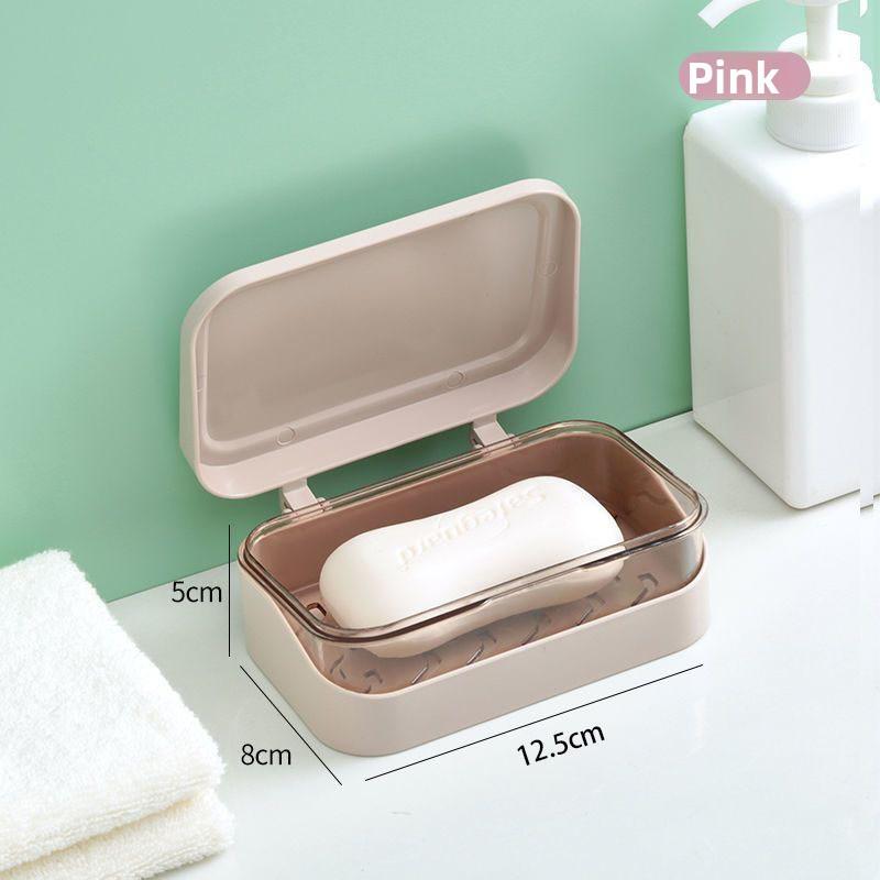 Soap Box with Double-layer Lid for Draining Water, No Need To Drill Holes, Laundry Soap and Soap Box Storage Rack