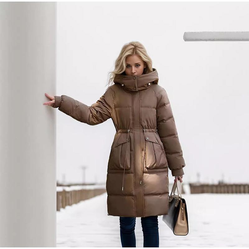 

Зимняя женская теплая толстая парка с капюшоном, длинная стеганая куртка, ветрозащитное пальто большого размера с хлопковой подкладкой 2XL кофейный