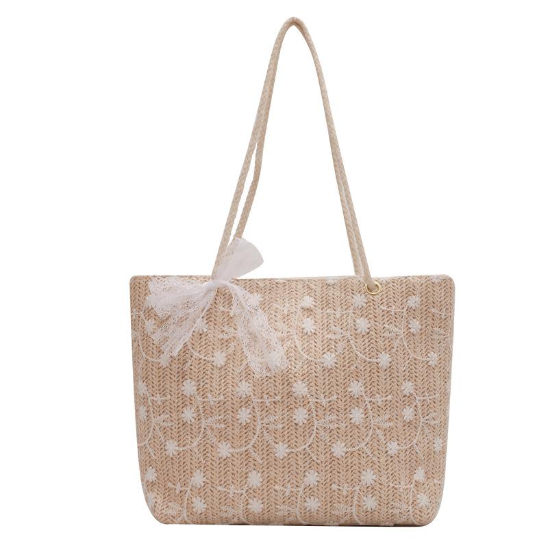 New summer trendy straw woven lace shoulder bag handbag women s large-capacity bucket bag