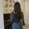 French Floral Square Collar Shirt Female Elegant Design Sense Niche Bubble Sleeve Slim Tops Vintage Pleated Spring Collarbone Blouse