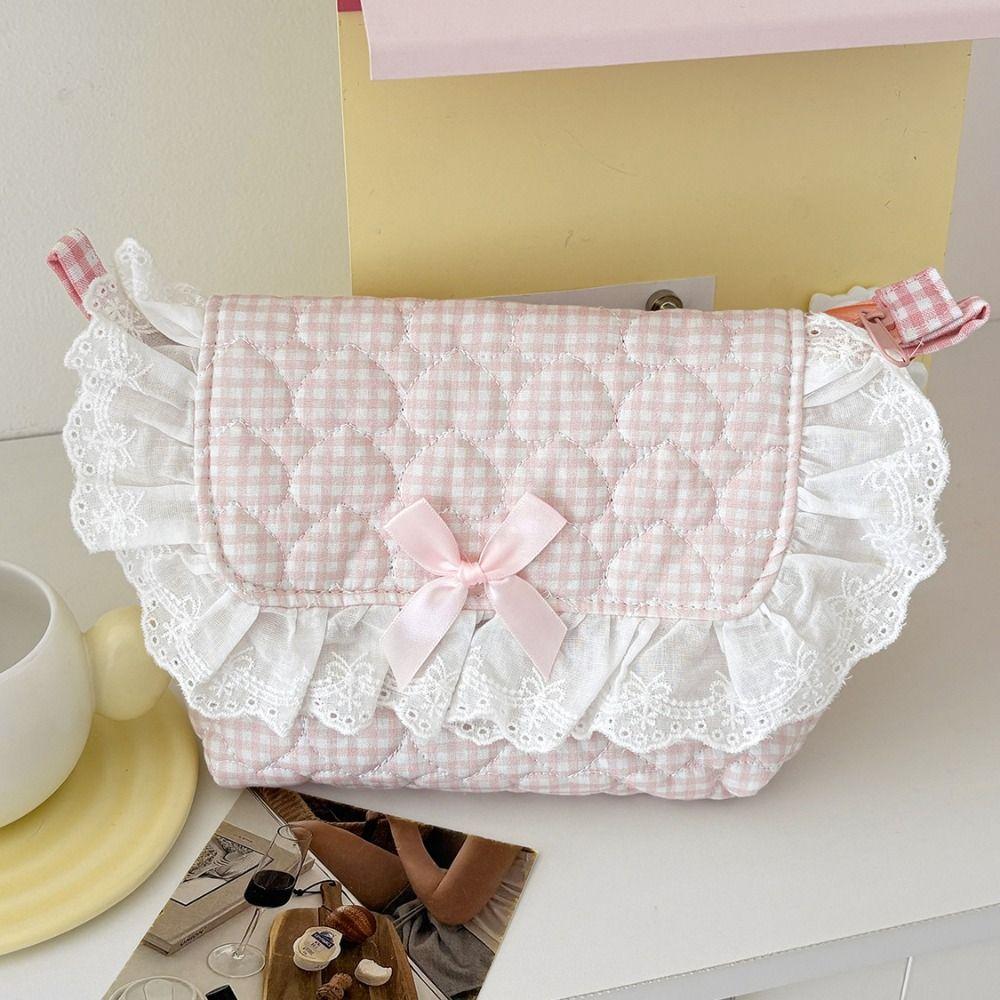 Cute Soft Polyester Lining Women's Crossbody Bag Sweet Style Fresh Pattern Lace Bag Internal Compartment Heart Bag Daily Use