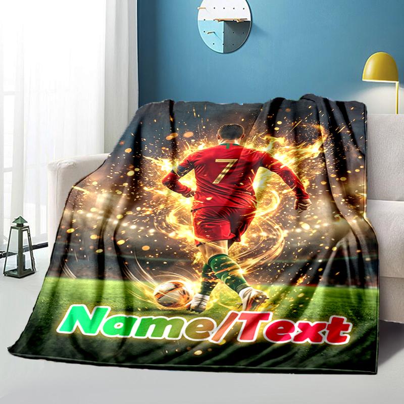 1PC Custom Name Soccer Player Action Outdooor Flannel Blankets Throw Blanket All-Season Throw Gift Bedspread for Couch, Bed, Camping Holiday Birthday 