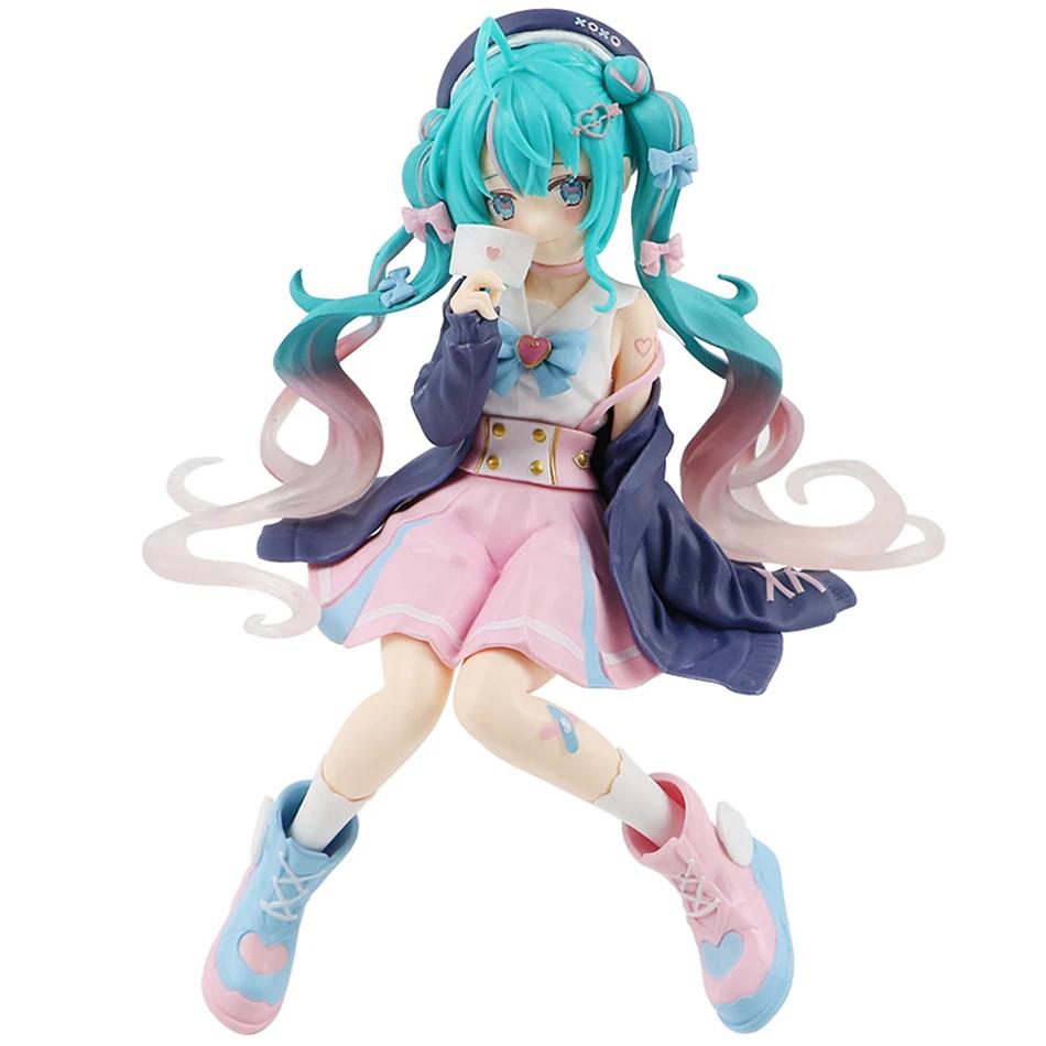 Anime Hatsune Miku Model Toys Adorable Anime MIKU Sitting Position PVC Action Figurine Kawaii Cartoon Model Doll Kid Birthday Gifts