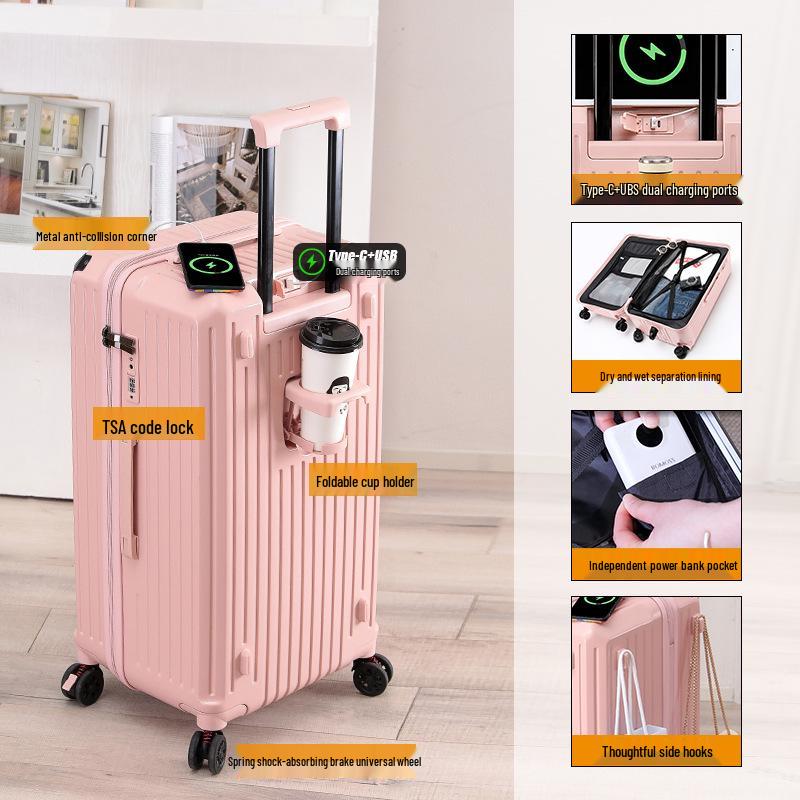 28-inch Women's Multifunctional Travel Suitcase with Charging Port and Large Capacity