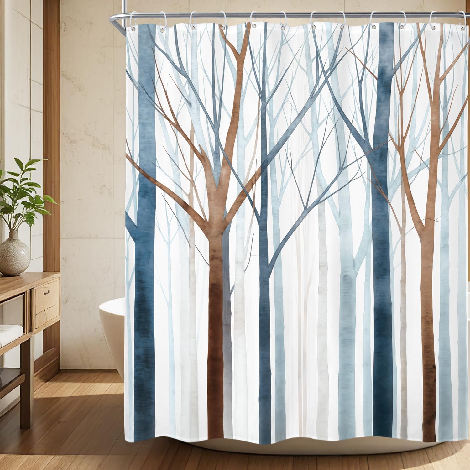 

Fantasy Forest Butterfly Shower Curtain Blue Enchanted Trees Fairy Tale Pretty Floral Foggy Wonderland Magic Nature Bathroom W60H190(CM)-1 Pcs