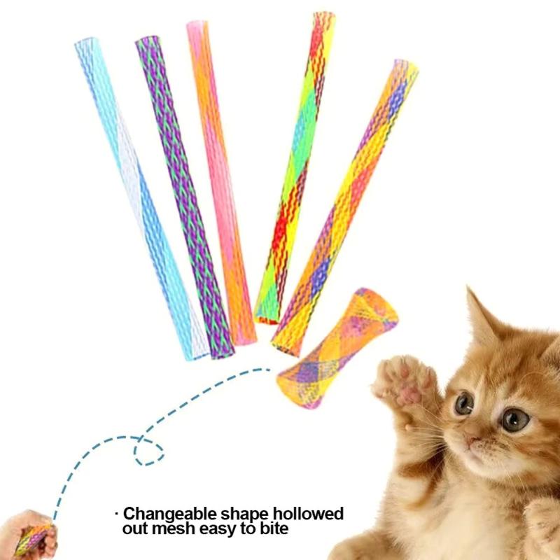10pcs Cat Spring Toy Stick Freely Folding Spring Shape Colorful Spring Tube Kitten Toys Cat Interactive Toys Pet Supplies