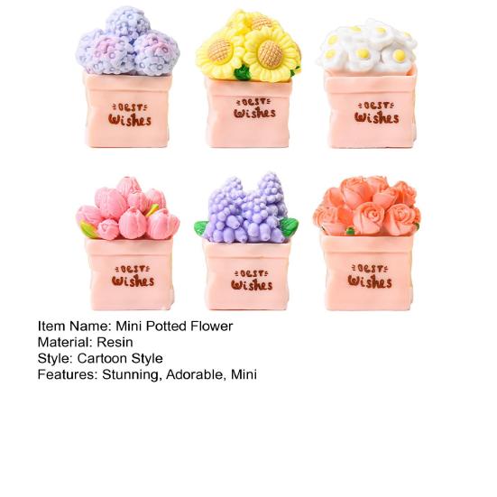 Miniature Potted Flower Mini Resin Artificial Bonsai Dollhouse Accessory Tiny Fairy Garden Ornaments for DIY Crafts