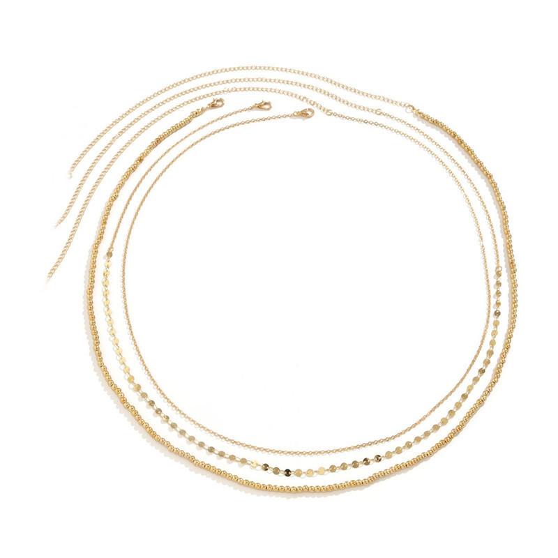 Europe, America, Sexy and Trendy, Cool Stacked Alloy Waist Women, Multi-layer Versatile Sequined Bead Chain Waist Chain