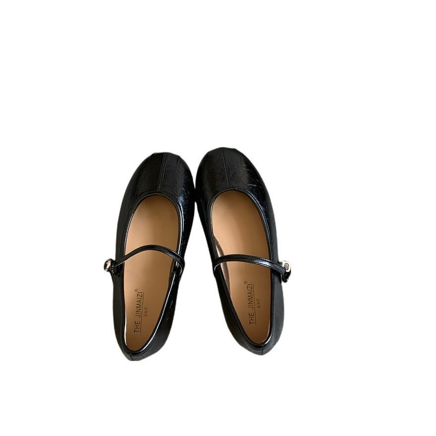 Little red shoes 2025 new round head one-word buckle shallow mouth flat shoes women's ballet soft sole Mary Jane single shoes