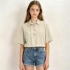 Boys Short Sleeve Shirt Cotton Linen Blend Lightweight Breathable Summer Casual Top with Button Placket and Classic Collar for Kids
