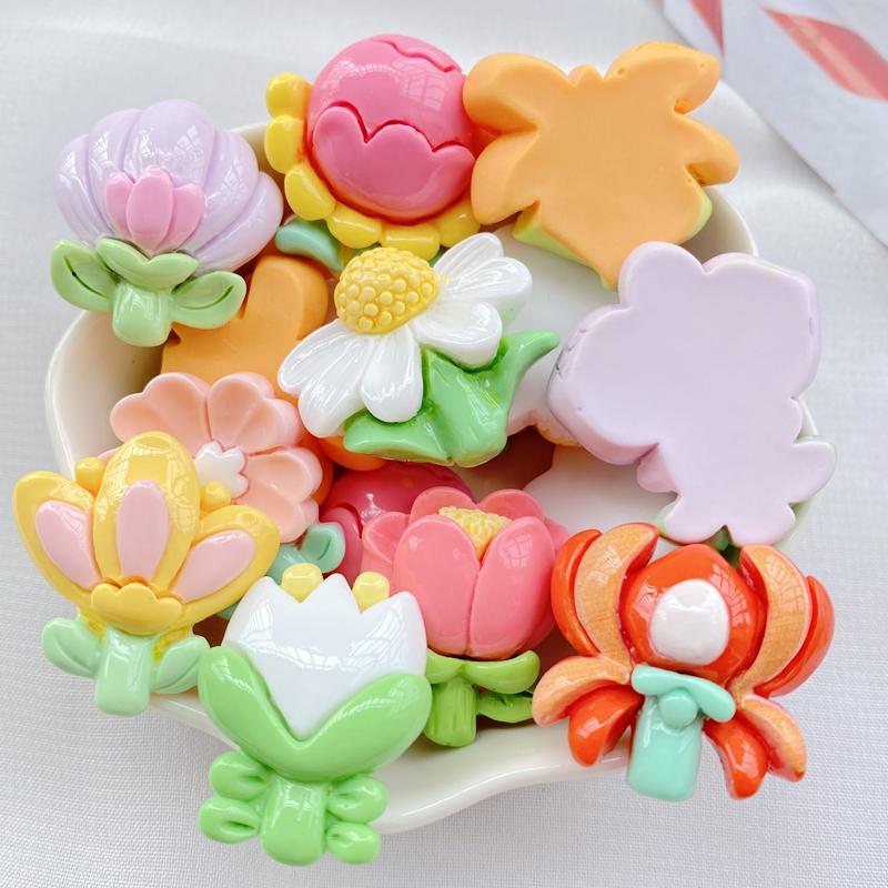 10Pcs New Cute Cartoon Flower Series Flat Back Resin Scrapbooking DIY Jewelry Hairpin Craft Decoration Accessorie