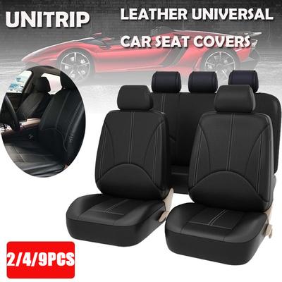 2/4/9PCS Luxury PU Leather Auto Universal Car Seat Covers Interior Accessories Full Set Black Car Seat Cushion Covers Automotive Seat Protector Covers