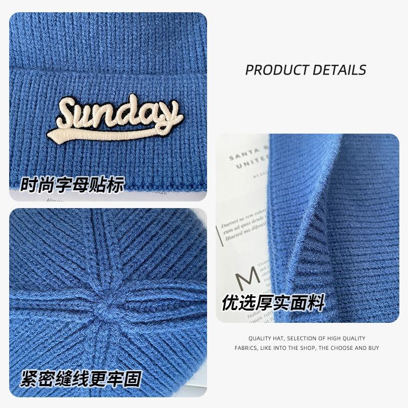 Autumn and winter alphabet wool hat femininity versatile ear protection knitted hat new face small warm cover hat men