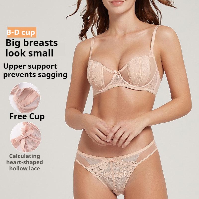 Bunny Ear Cup Women's Underwear Lace Push-Up Bra Large Breasts Small Bra French Style Sexy Lingerie Set