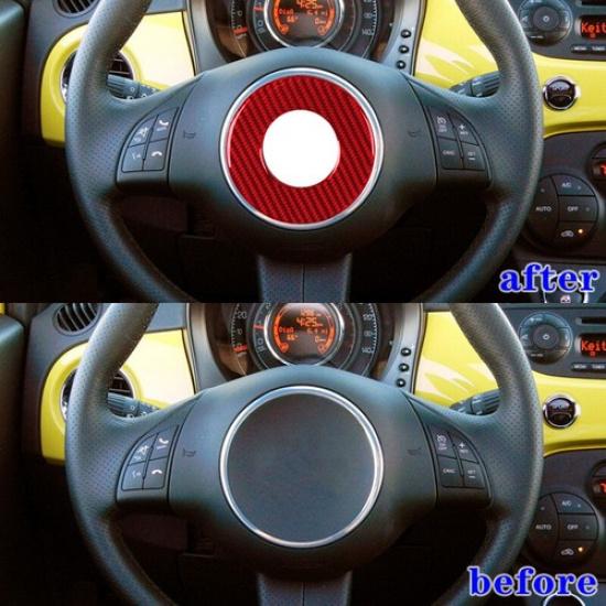 Bright Red Carbon Fiber Steering Wheel Center Sticker For Fiat 500 2012 2013 15