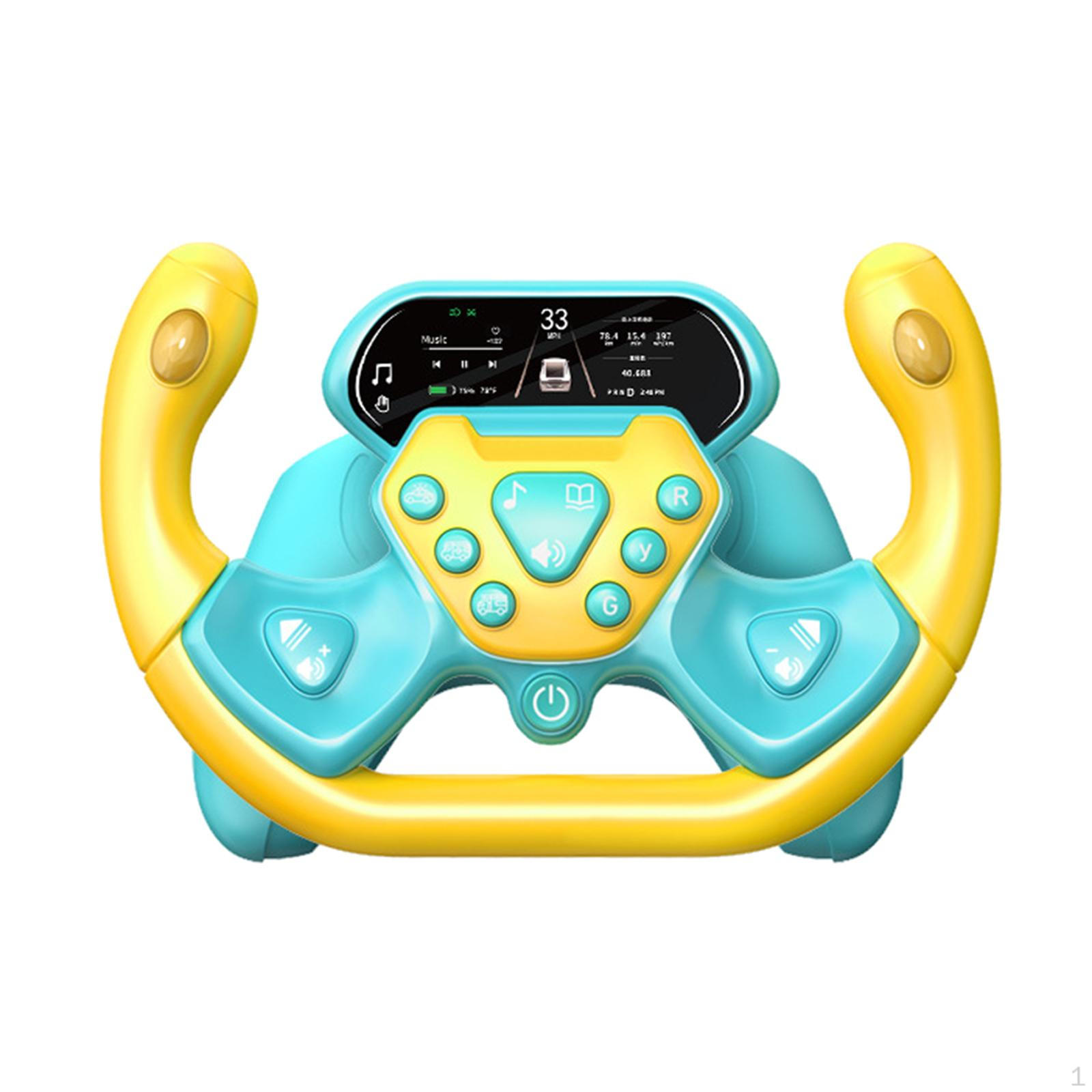 

Simulation Steering Wheel, with 1880 Musics Interactive Pretend Play Rotating racing car Green with Base