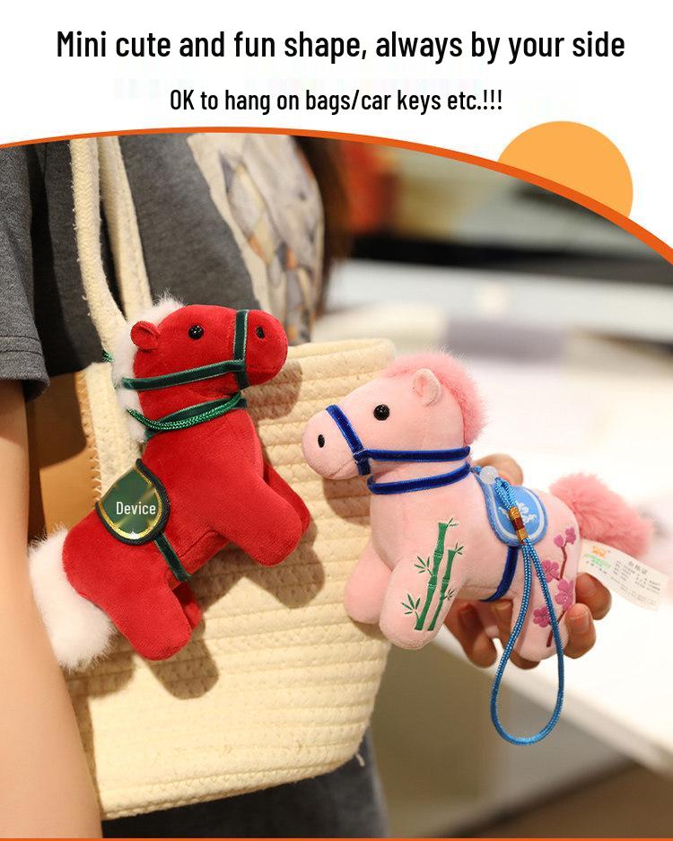 Cartoon Pony Plush Keychain – Horse Year Mascot Doll Pendant Backpack Accessory