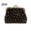 Portable Mini Wallet Golden Star Coin Purse, Women Denim Change Kiss Retro Style Pouch Lock Closure for Folded Cash Coins Cards Earbud Storage Case