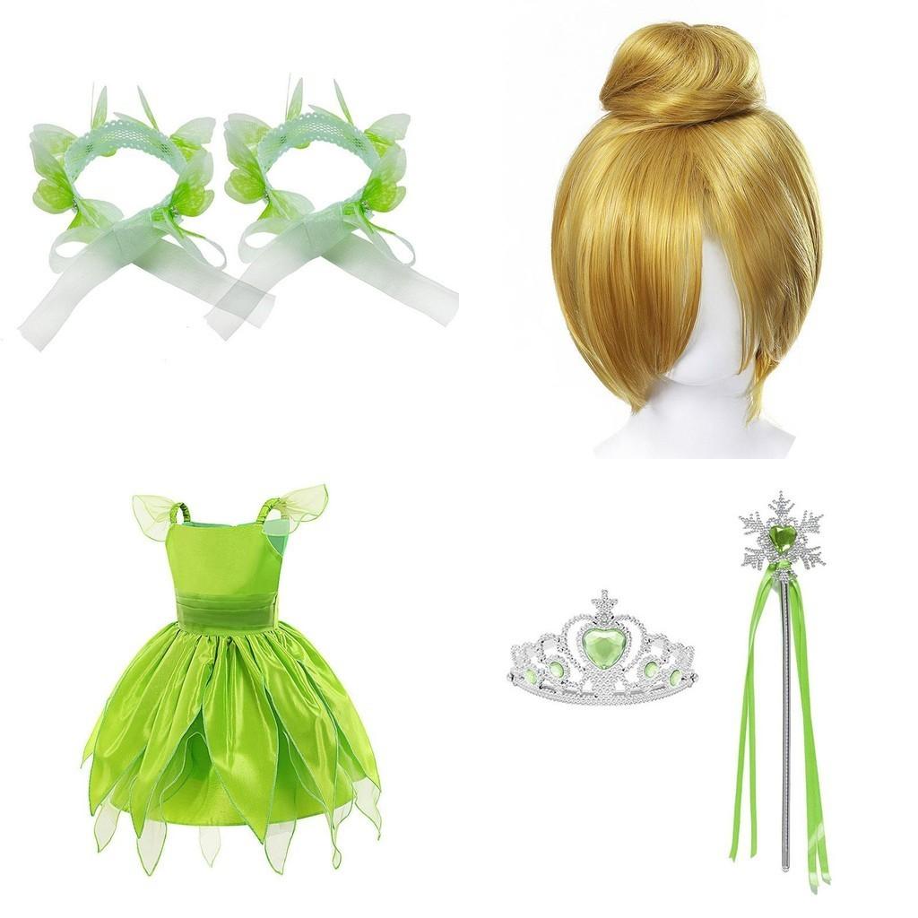 Costume da Fata dei Fiori Verdi Campanellino Tessuto in Fibra di Poliestere Ideale Per la Festa dei Bambini Halloween Giochi di Ruolo