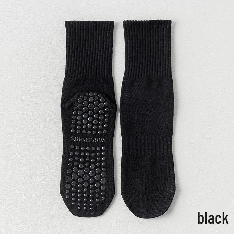 Women's Non-Slip Mid-Calf Yoga & Pilates Socks, 95% Cotton, Seamless, with Silicone Grip