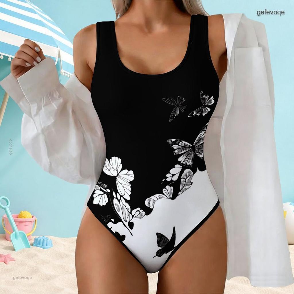 Women Plus Size Scoop Neck Wide Straps One Piece Swimsuit Green Floral Printed High Cut