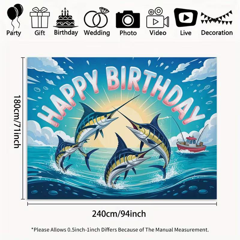 2D Marlin Fishing Birthday Backdrop Ocean Themed Photography Background