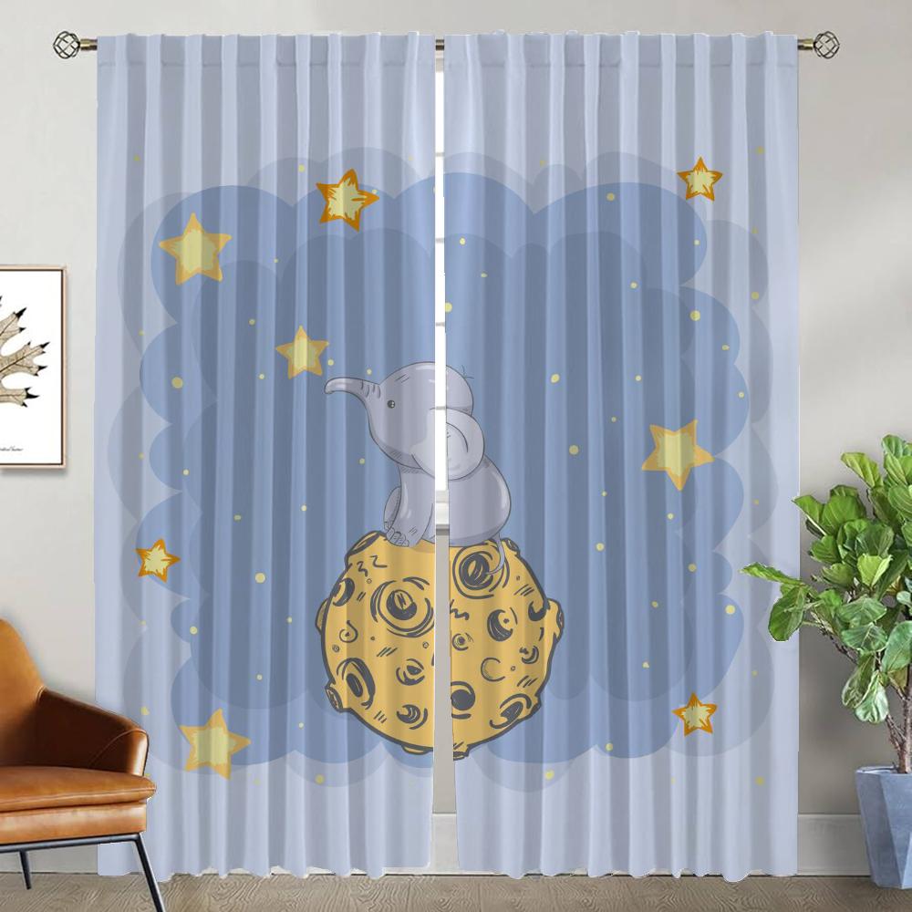Słoń Zasłony do wnętrza domu 2 sztuki Zasłony zaciemniające na aparat Tiul do sypialni salonu Zasłona Dzieląca Odcienie
