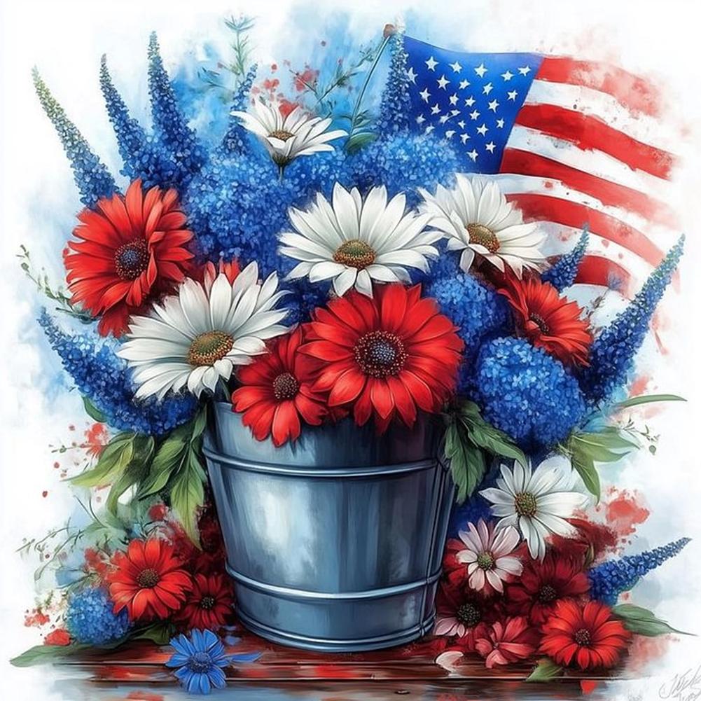 Independence Day Flower 5D DIY Full Drill Round Diamond Painting Kit Home Decor