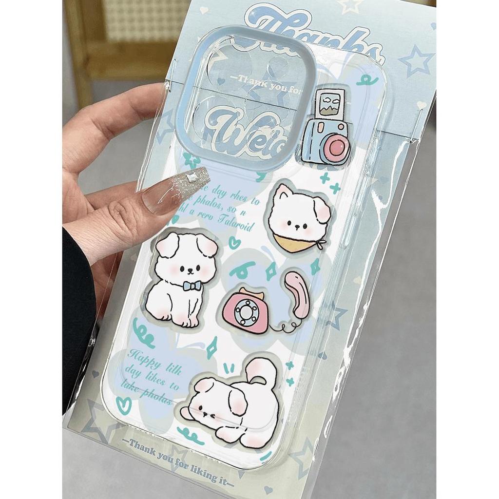 Transparent Soft Cartoon Puppy Phone Case for Apple 12/13/14/15/16 Pro Max and 15 Plus