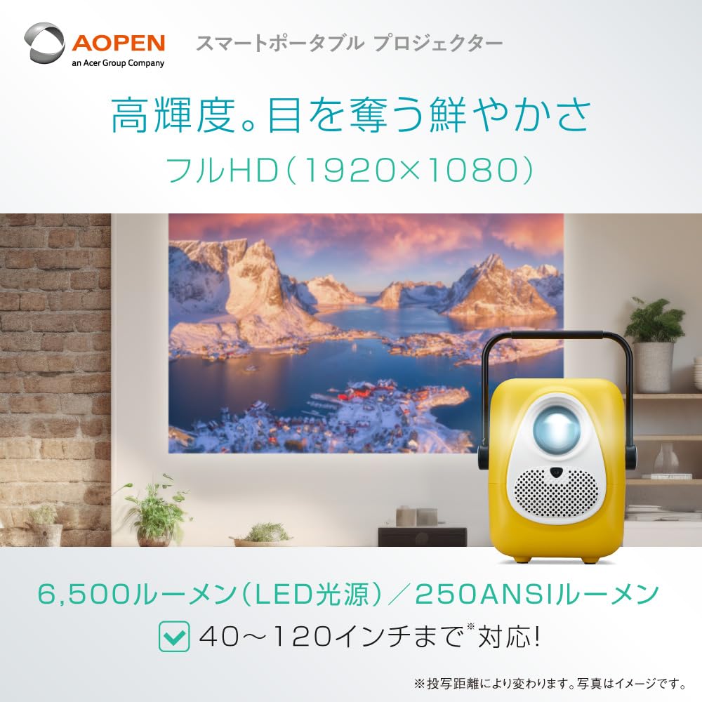 AOPEN LED Smart Portable LCD 6500 250 1080p Full Wireless Carry 3W Bluetooth QF23sY Projector, Type, Lumens, ANSI, HD, Autofocus, Projection, 2-in-1,