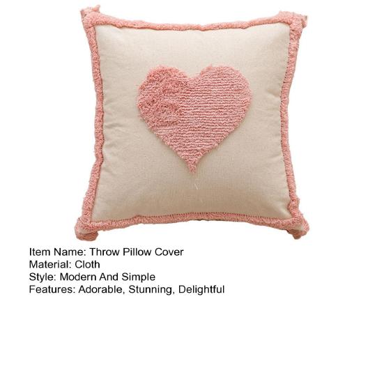 Valentine's Day Throw Pillow Cover 18" X 18" 3D Embroidered Soft Tufted Pink Pillowcase Plush