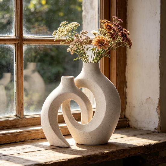 Vase Ornament, Resin Decorative Vase Sculpture, Table Decor for Living Room Bedroom Office Home Balcony Indoor