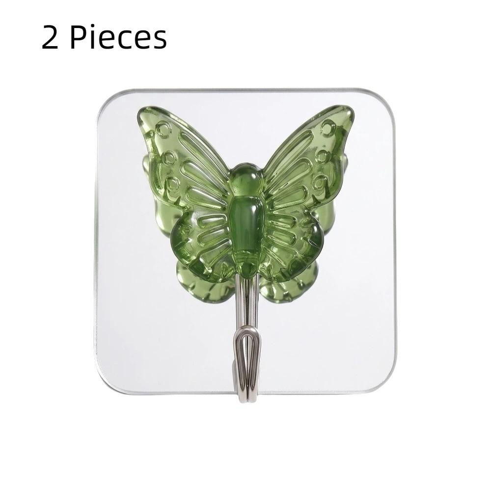 2PCS Waterproof Crystal Glass Butterfly Hooks Decorative Wall Hooks Bathroom Hook  for Living Room