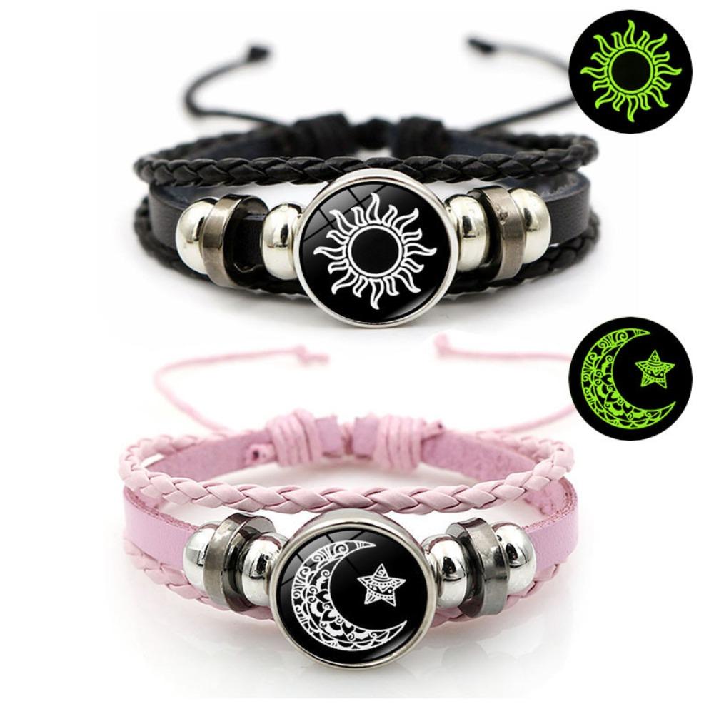 Three-layer Leather Bracelet Sun Moon Knitted Hand Chain Punk Bead Woven Bracelet  Gift