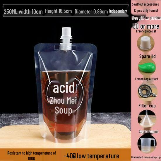 Disposable Transparent Spout Bag for Soy Milk, Chinese Medicine, Soup, or Beverages - Self-Standing and Convenient for Takeaway