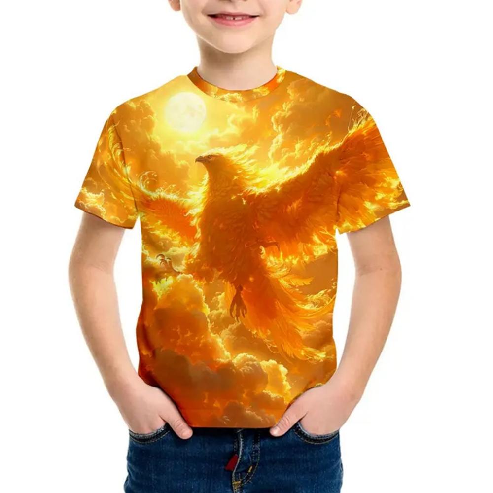 Girl Clothing 3D Print Fashion Phoenix Graphic T Shirts Trendy Comforts Crew Neck Short Sleeve Kawaii Girl Children's T-Shirt