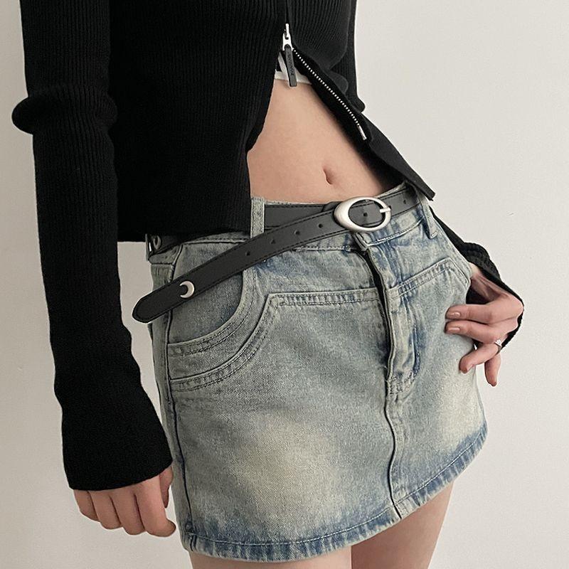 Womens Chic 2024 Summer Korean Style Versatile Black Pu Belt For Fashionable Outfits