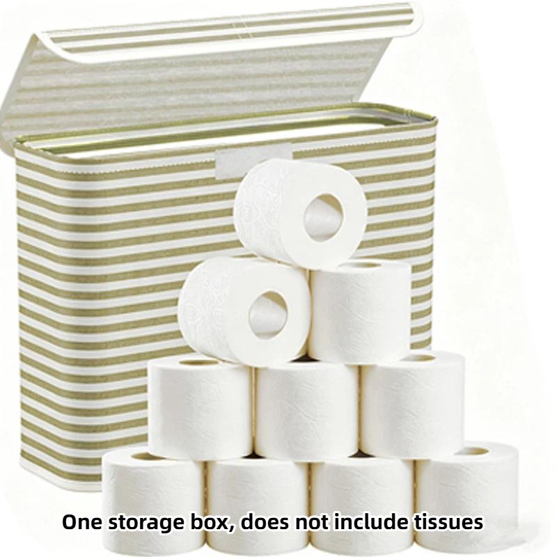Foldable Toilet Paper Holder With Lid Large Capacity Space-Saving Bathroom Organizer Clear Window Toilet Paper Storage Box