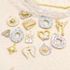 304 Stainless Steel Pendants Plated Blue Drop Flower Printed Charms For Diy Necklace Jewelry Making