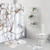 4-teiliges Badezimmer-Duschvorhang-Set Marmor Badezimmer-Vorhang mit 12 Haken Rutschfeste Teppiche Toilettendeckelmatte Badezimmer-Trennwand
