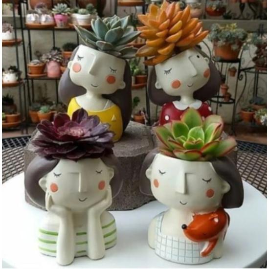 

Set of 4 Girls Concrete Flower Pots